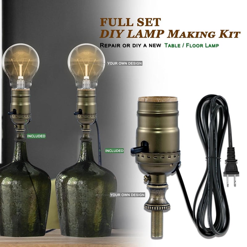EMNOOTI Lamp Rewire Kit,Lamp Socket Replacement Kit,Antique Brass Light Socket with Matching Electric Cord Set,DIY Lamp Making Kit Lamp Wiring Kit with All Essential Hardware (Bronze, 1) - Image 4